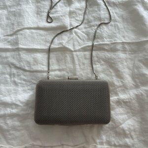 Silver Crosshatch Convertible Chain Box Clutch Bag Purse